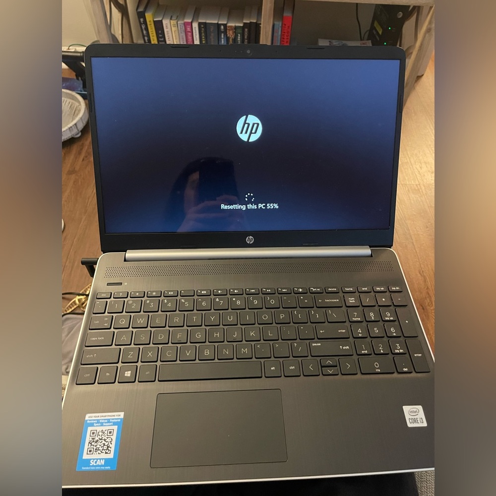 Silver HP laptop. 15” touch screen